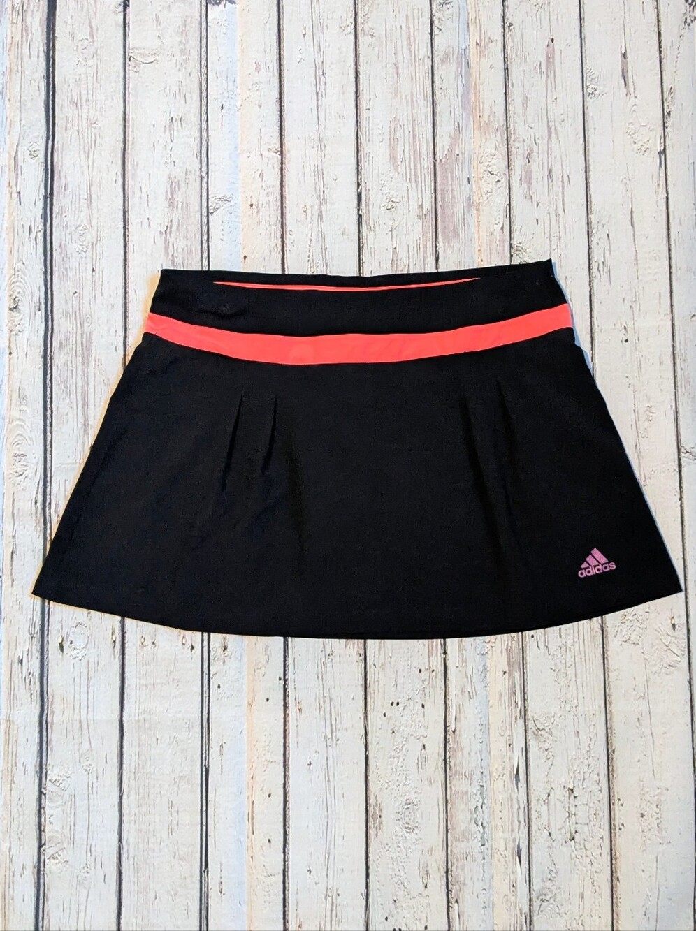 adidas Black Skort with Coral Waistband and Pink Logo Accent
